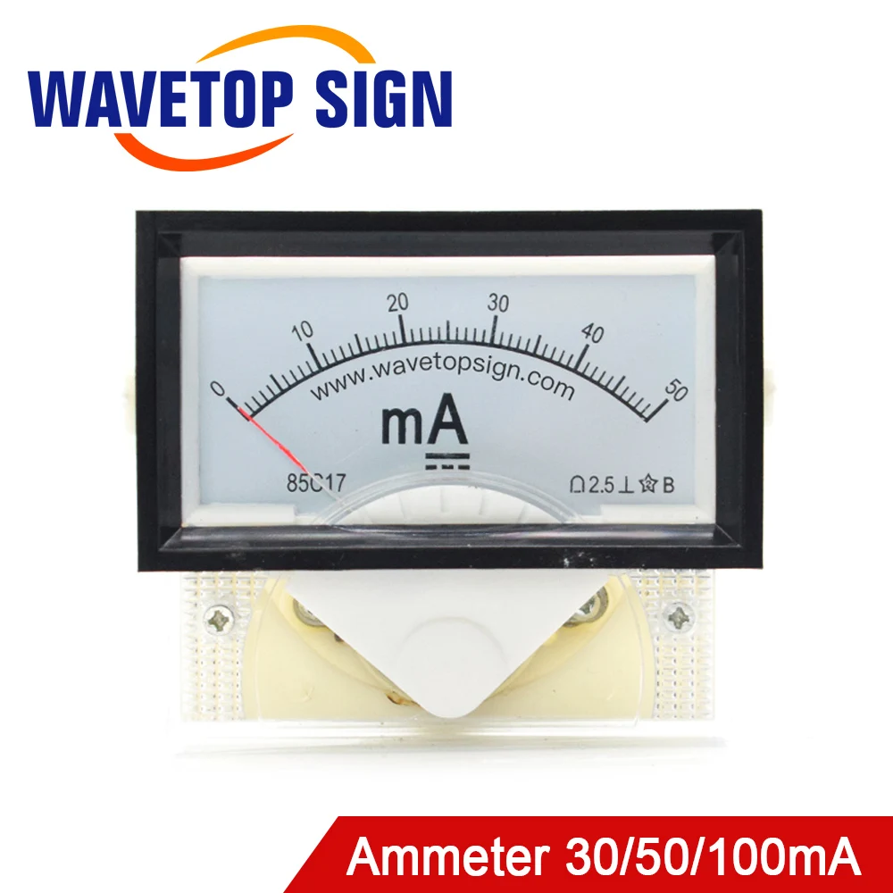 

WaveTopSign 30mA 50mA Ammeter 85C17 DC 0-50mA Analog Amp Panel Meter Current for CO2 Laser Engraving Cutting Machine