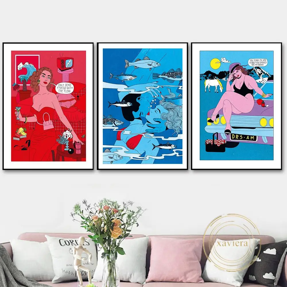 

Fashion Sexy Woman Abstract Landscape Canvas Painting Vintage Feminism Wall Art Poster Aesthetic Home Decor Bedroom Girl Gift
