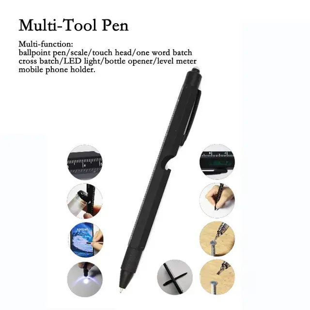 Whizzovate 9-in-1 Multitool Pen – Tactical Pen Gadget, Black Ink, Medium Nib – Cool Gift Set