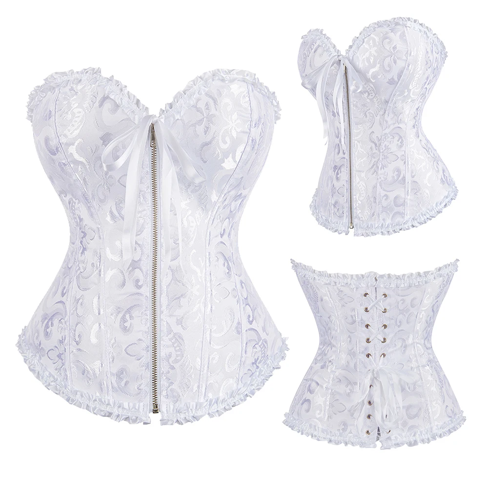 Jacquard viktorianisches Korsett Top Reißverschluss Gothic Bustier Vollbrust Dessous Spitze mittelalterliche Frauen Sexy Vintage Halloween Kostüm – Detail 14