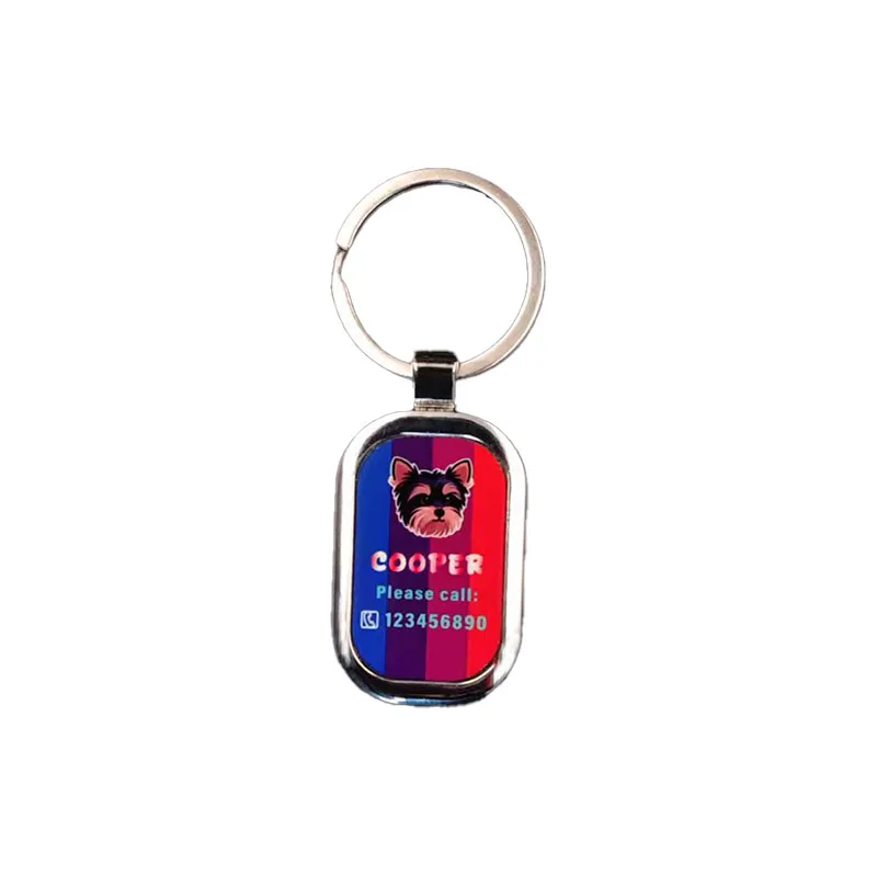 Custom Engraved Pet ID Tag with Colored Dog Avatar and Necklace Chain Charm