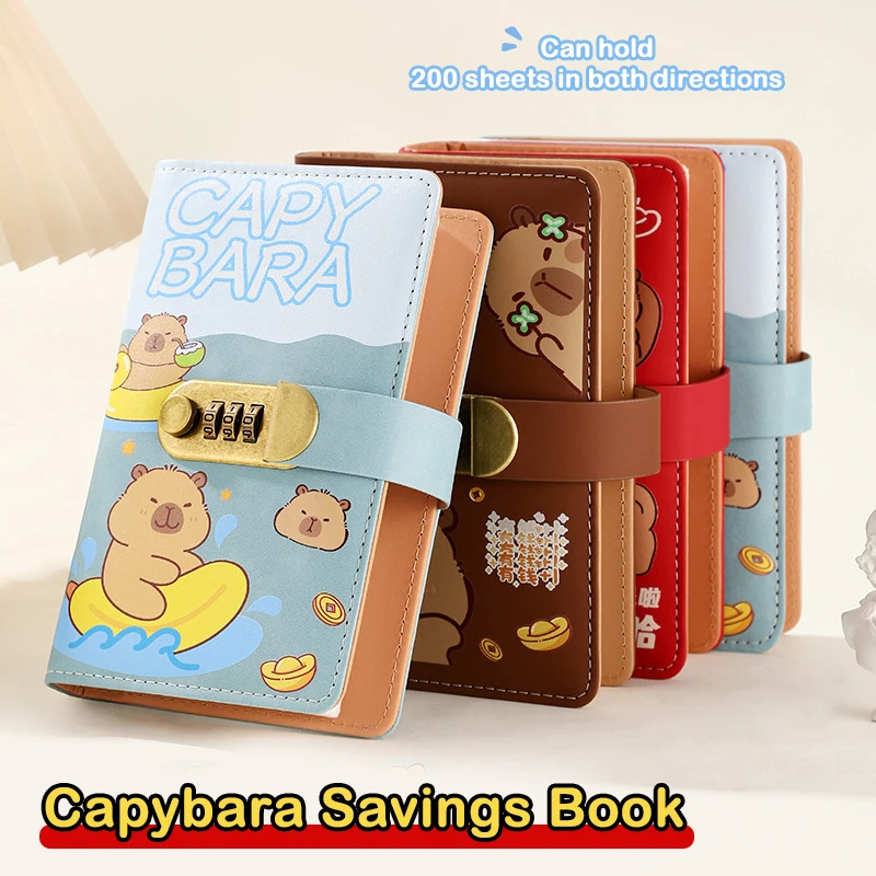 카피바라 테마 PU 가죽 번호 보호 머니 세이빙 바인더, 현금 봉투 플래너 오거나이저