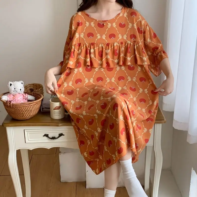 Anti-bumping Pure Cotton Sleepwear Women's Summer Silk Loungewear Floral Loose Comfortable Printed Nightdress women nightgowns women nightdresses sleeping dress