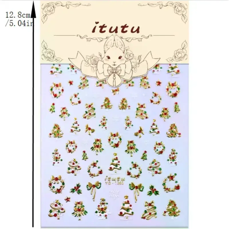 Cute Christmas Style Colorful Lights Polka Dot Christmas Tree Nail Art Stickers Bow Nail Art Print Embossed Stickers Nail Decor