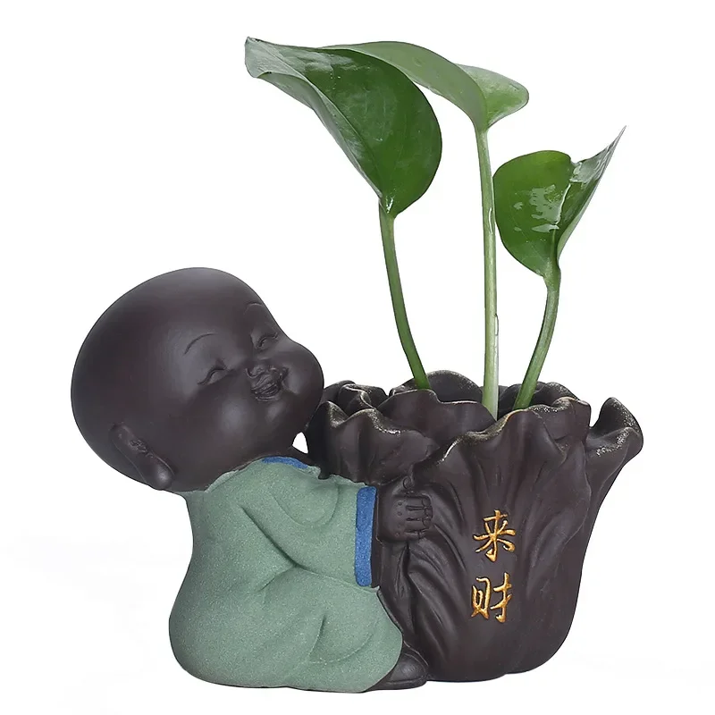 Fortune Lucky Little Monk Purple Clay Tea Pet & Mini Vase 5