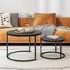 Round Coffee Tables Set of 2 End Table,Coffee Nesting Tables,Living Room Table Wooden Accent Metal Frame,Easy Assembly 3