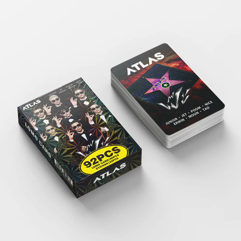 92개/세트 태국 보이그룹 ATLAS 앨범 레이저 로모 카드 - 주니어, 제트, 푸미 미니 엽서 포토 카드 스티커 포함