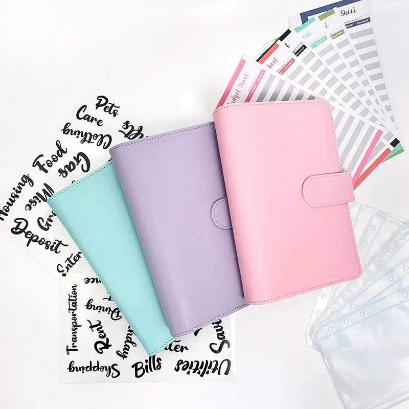 A6 Budget Binders Planner com Zipper, Envelopes, Carteira NoteBook, Organizador de Dinheiro, Sistema de Dinheiro, 6 Buracos, 8 Zipper, 2 Adesivos em 1