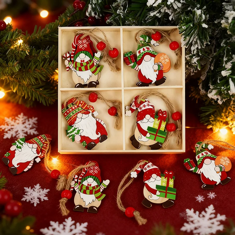 12pcs Christmas Gnome Wooden Pendant Xmas Tree Hanging Ornaments 2025 Navidad Party Decoration for Home 2026 New Year Kids Gift