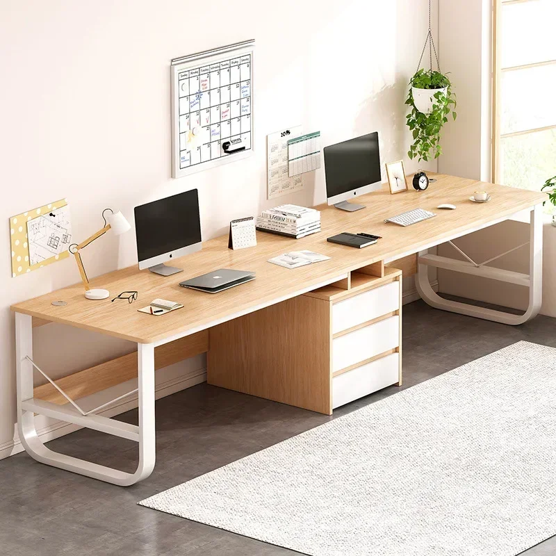 78 Inch Extra Long Desk, Double Desk with 2 Drawers, Two Person Desk Long Computer Desk with Storage Shelves, Writing Table 1