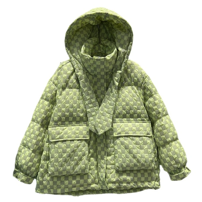 

New Down Jacket for Women Loose Thick Hooded White Duck Down Bread Jacket Long Sleeve Casual Warm Coat Clothes H081