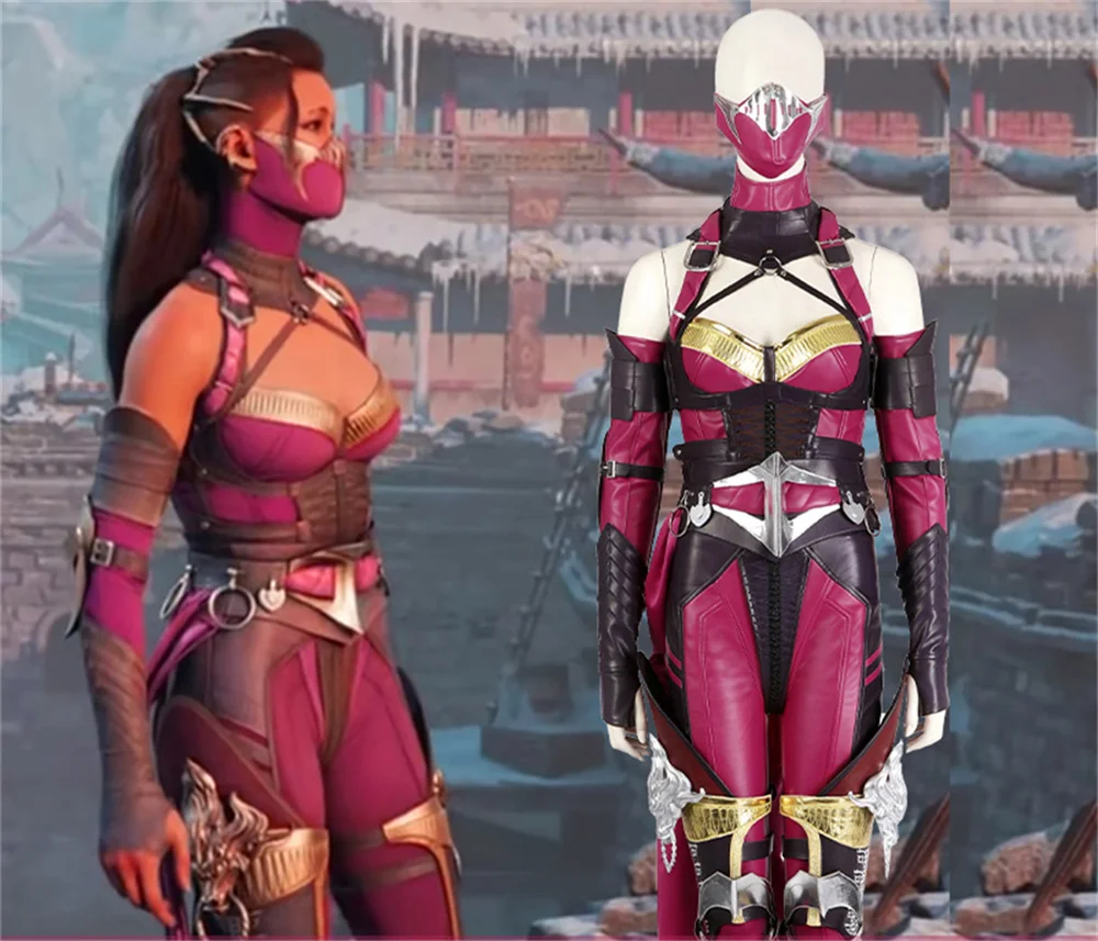 

Высококачественный костюм для косплея Mileena Mortal Kombat 1, пикантный фиолетовый боевой костюм Mileena, полный комплект с фотографией