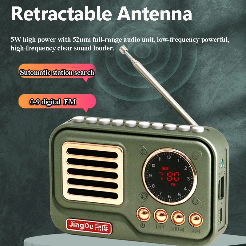 Mini Portable FM Radio LED Display Radios Receiver Wireless Bluetooth Speaker MP3 Music Player Support TF Cad U Disk Timed off