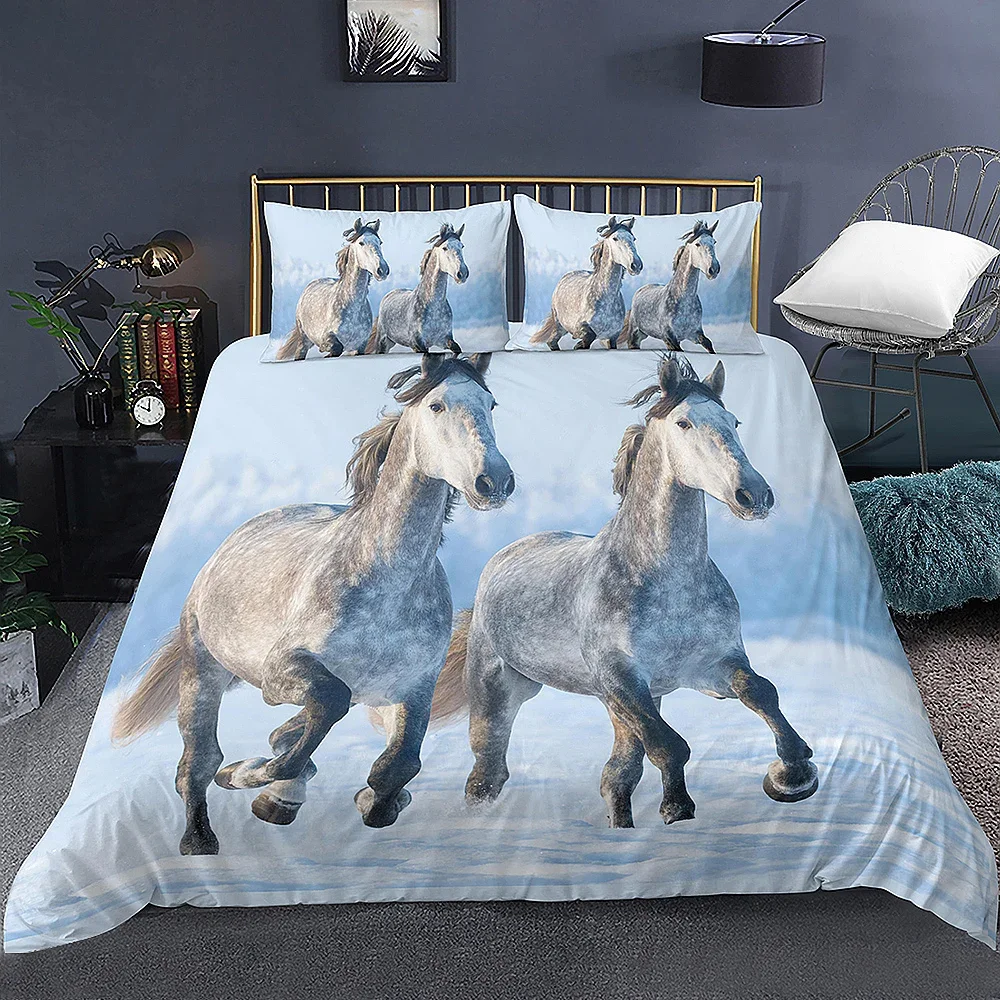3D-Bettbezug-Set mit Tiermotiv, herrschsüchtiges galoppierendes Pferd, weiches 2/3-teiliges Bettbezug-Set aus Polyester mit Kissenbezug – Detail 7