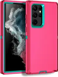 Heavy Duty Defend Armor Shockproof Phone Case Cover for Galaxy S24 (RoseBlue)