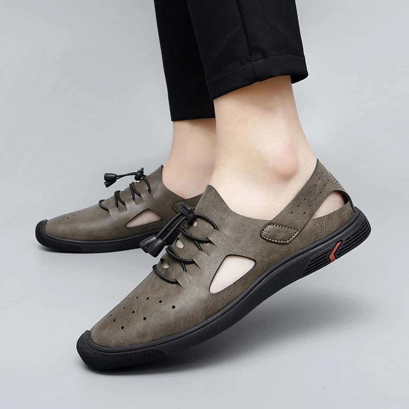 2024 Summer Leather Classic Roman Slipper Outdoor Sneaker Beach Rubber Flip Flops Men Water Trekking Sandals_voghion.com