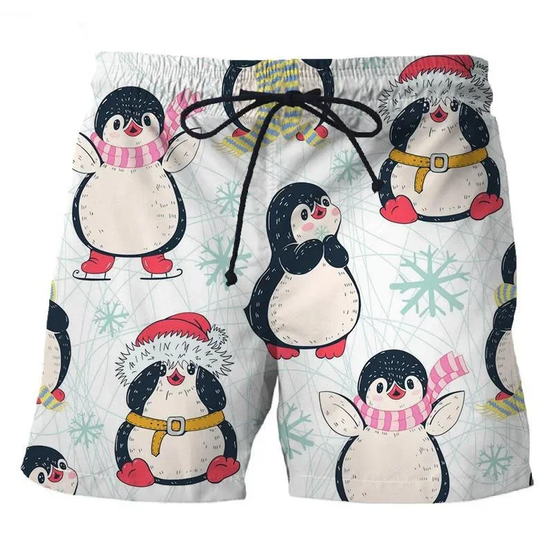 3D Printed Penguin Men's Short Pants Fashion Hawaii Beach Shorts Cool Casual Summer Quick Dry Animal Pattern Sports Swim Trunks 2