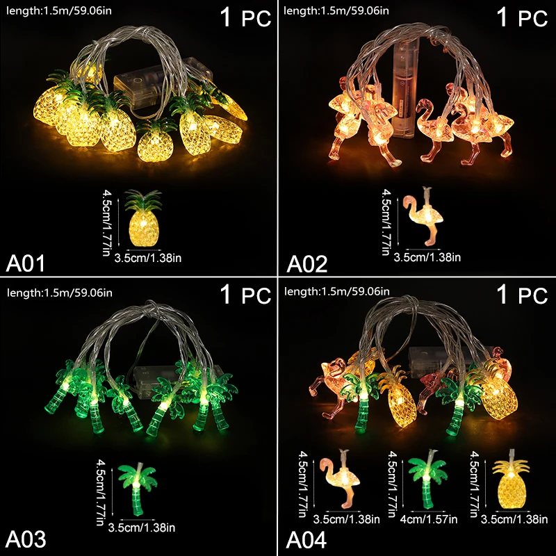 1.5 m 10 Hawaii Beach Party Pineapple Flamingo String Coconut Tree Lights Decorations Summer Tropical Home Lighting for Tropical