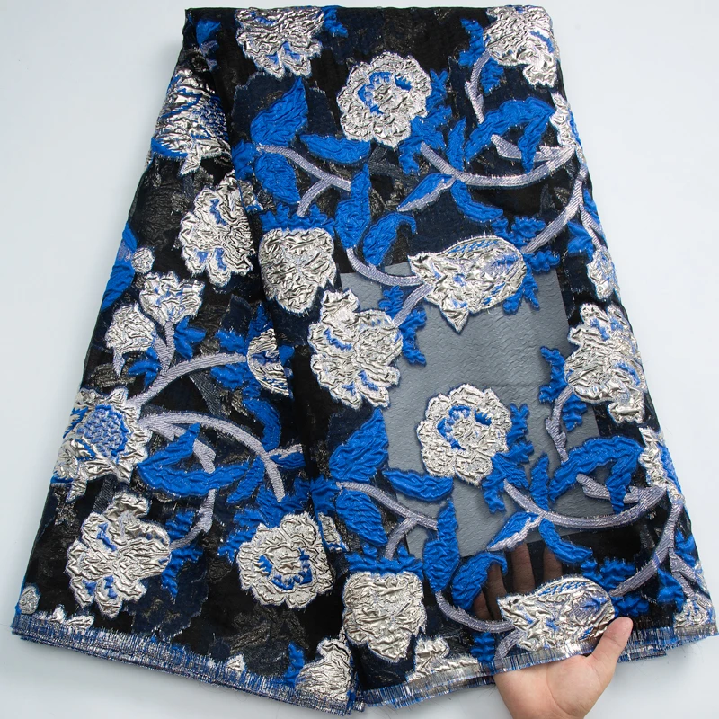 

2023 High Quality 5Yards African Nigerian Jacquard Tulle Lace Fabric Embroidery French Brocade Lace For Party Gown Dress Y3394