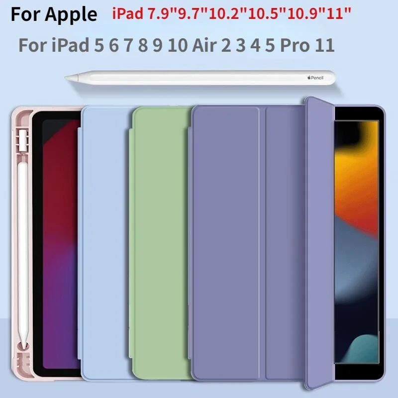 Smart Cover With Pencil Holder Case para Ipad 10.2 Pro 11 m2 9.7 Mini 10.5 Air 7th 9th Generation 6th 5th Generation