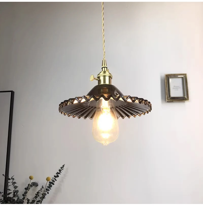 American Style Rural Retro Pendant Light Nostalgic Milk Tea Shop Single Hanging Lamps Coffee House Bar Counter Lotus Glass Light