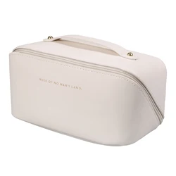Elegant Leather Cosmetic Travel Organizer for Women - Luxurious Makeup and Toiletry Storage Bag (White)