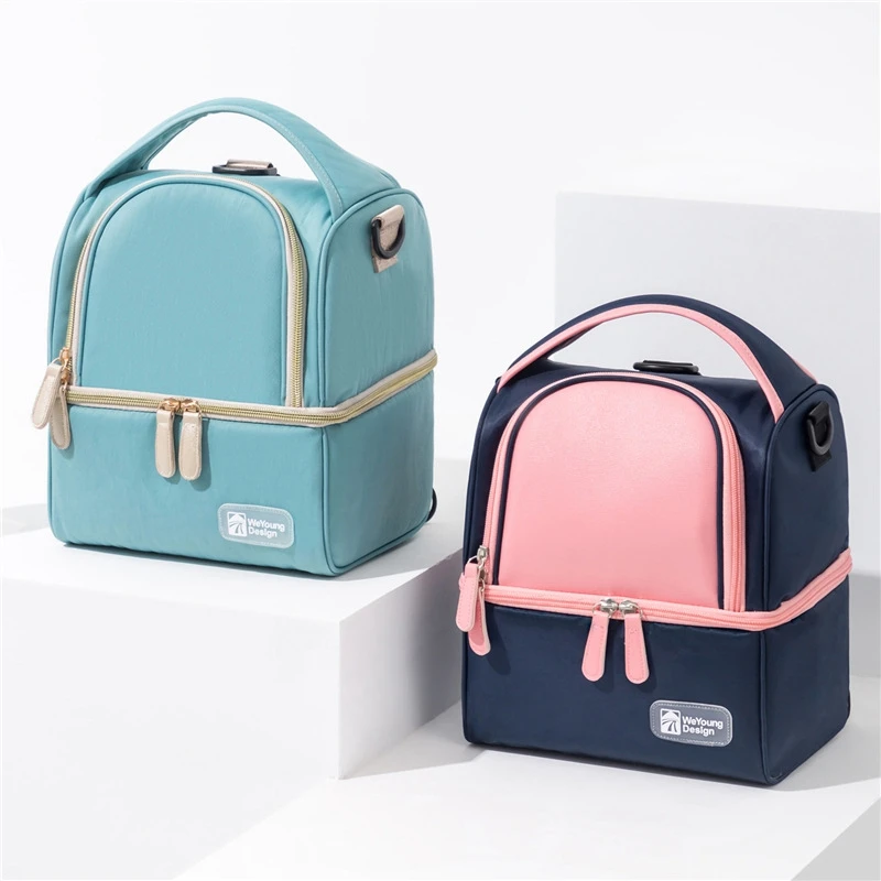 BYMONDY Dual Compartment Thermal Lunch Bags Outdoor Insulated Lunch Box Heat Preservation Food Bag Mommy Breast Milk Backpack