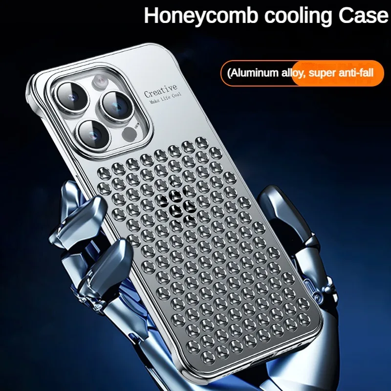 

Metal Aluminum Alloy Hollow Case for iphone 15 14 Promax Phone Case Breathable Heat Dissipation Anti-Fall Protective Cover