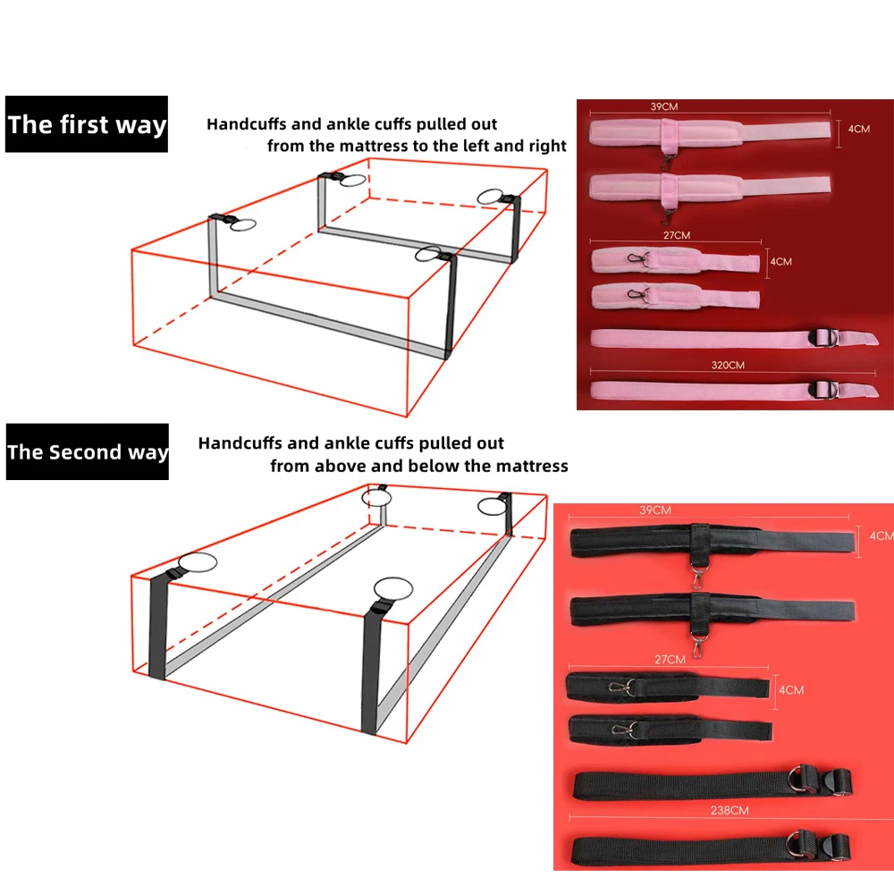 Bed BDSM Set Sex Adult Toy Handcuffs for Couple Woman Kit Supplies BDSM Restraints Bed Bondage Rope Sexual Nipple Erotic Game