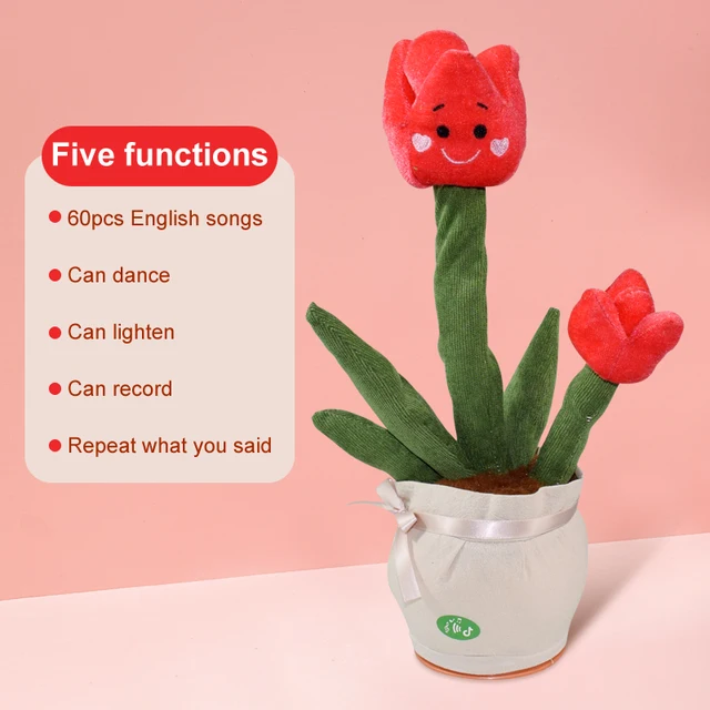 Romantic Dancing Tulip Toy Repeat Talking Electronic Plush Toys With 60 English Songs Record Light Early Education For Kids Gift 2