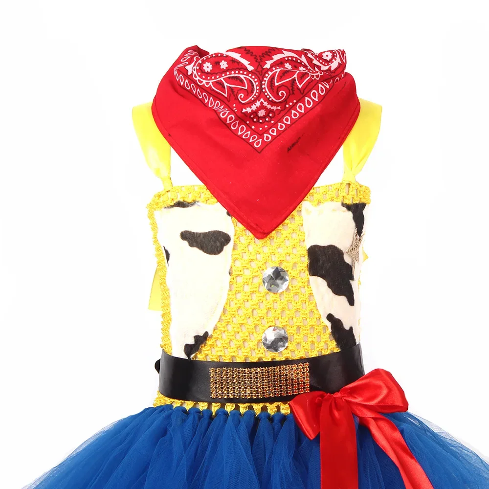 Girls Jessie Cosplay Costumes Dresses Halloween Outfits Fancy Tutus Cowboy Hat Scarf