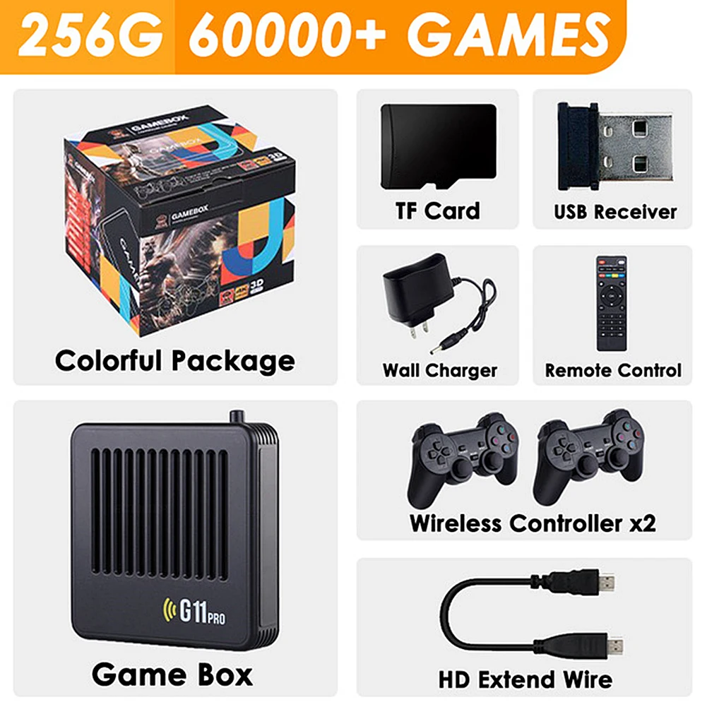 60000 игр-приставка G11 Pro, консоль для видеоигр, 2,4 ГГц, беспроводной контроллер с двойной системой, 64/128/256 ГГц, портативная игровая ретро-приставка