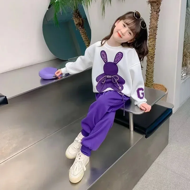 Fashion Toddler Baby Girl Fall Clothes Sets Kids Sports Cartoon Rabbit Sweatshirt Pants 2Pcs Suits Teenage Tracksuit Outfits - Image 3
