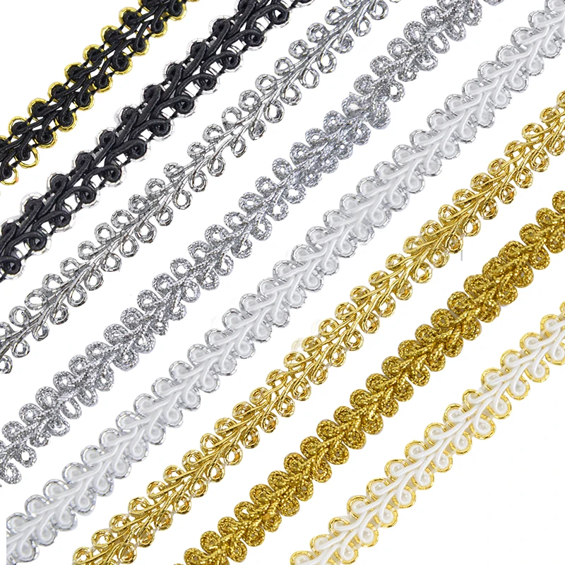 Description Picture 2 of item5Meter 8/10mm Black Gold Silver Thread Centipede Braided Lace Ribbon Trim Curve Fabric for Wedding Craft DIY Sewing Accessories
