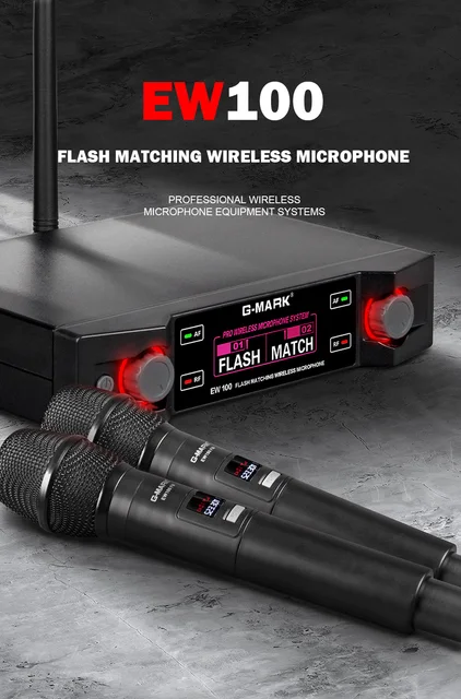 Microfono Wireless G-MARK EW100 | Sistema UHF Per Canto E Discorsi | Portata 100ft Con Sincronizzazione IR