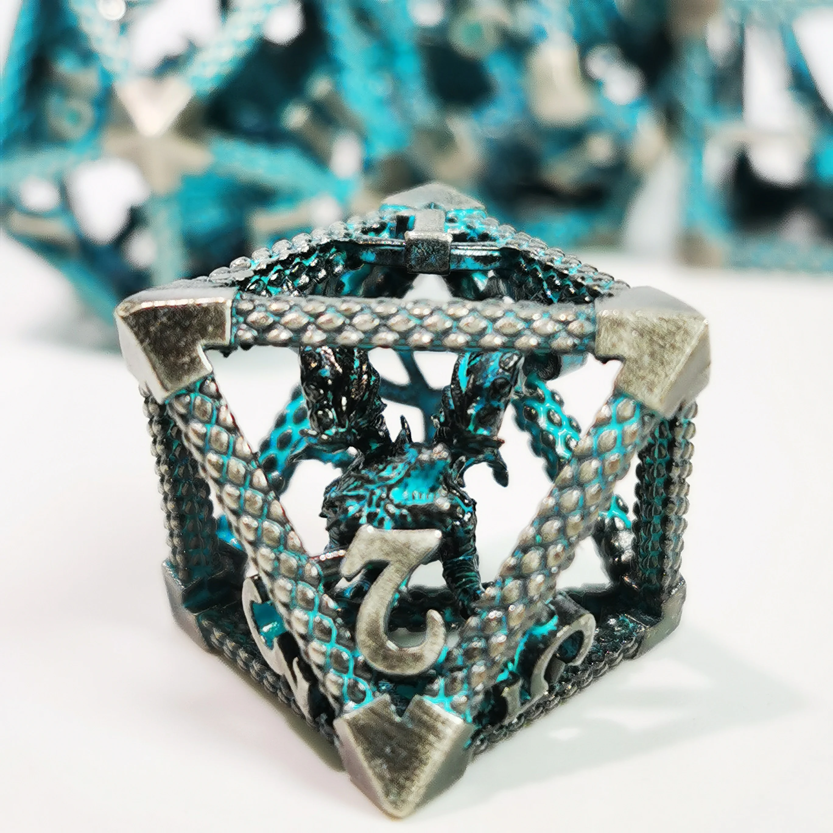 DnD Metal Dice Set - Dragon Hollow Blue Zinc Alloy 7pc Polyhedral Dice for Dungeons and Dragons RPG with Display Box 5