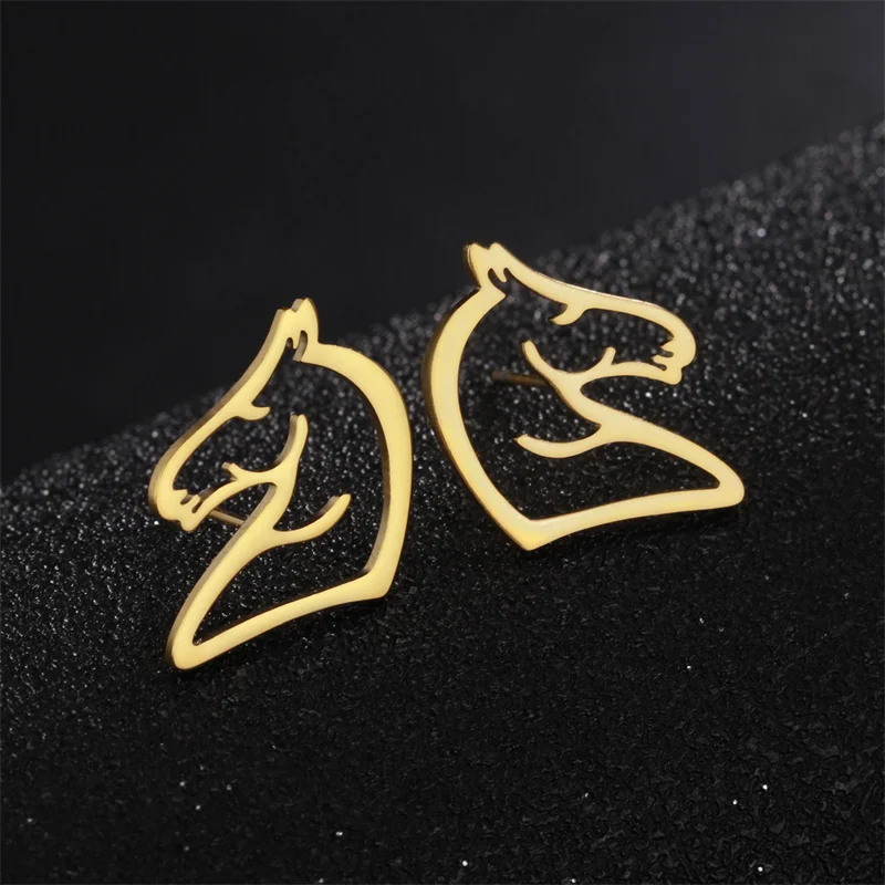 Mode Edelstahl Ohrringe Tier Pferd Anhänger Stud Ohrring Für Frauen Geometrische Charms Schmuck Mädchen Täglichen Verschleiß Geschenke – Detail 10