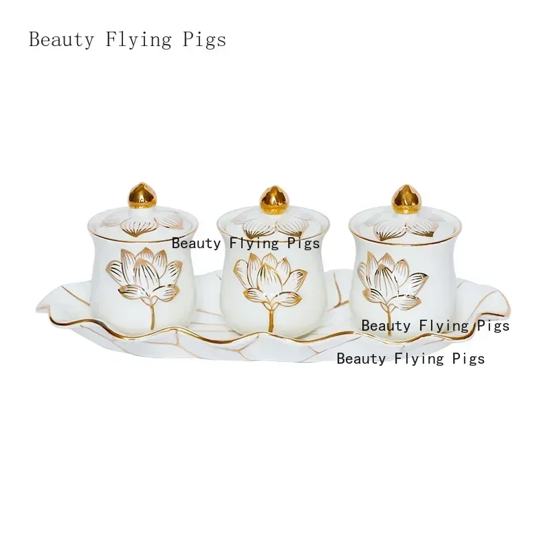 中国美術 中国台湾省 林三江 水注 飾り 置物 Chinese ceramic Guanyin water supply cup, three supply cups