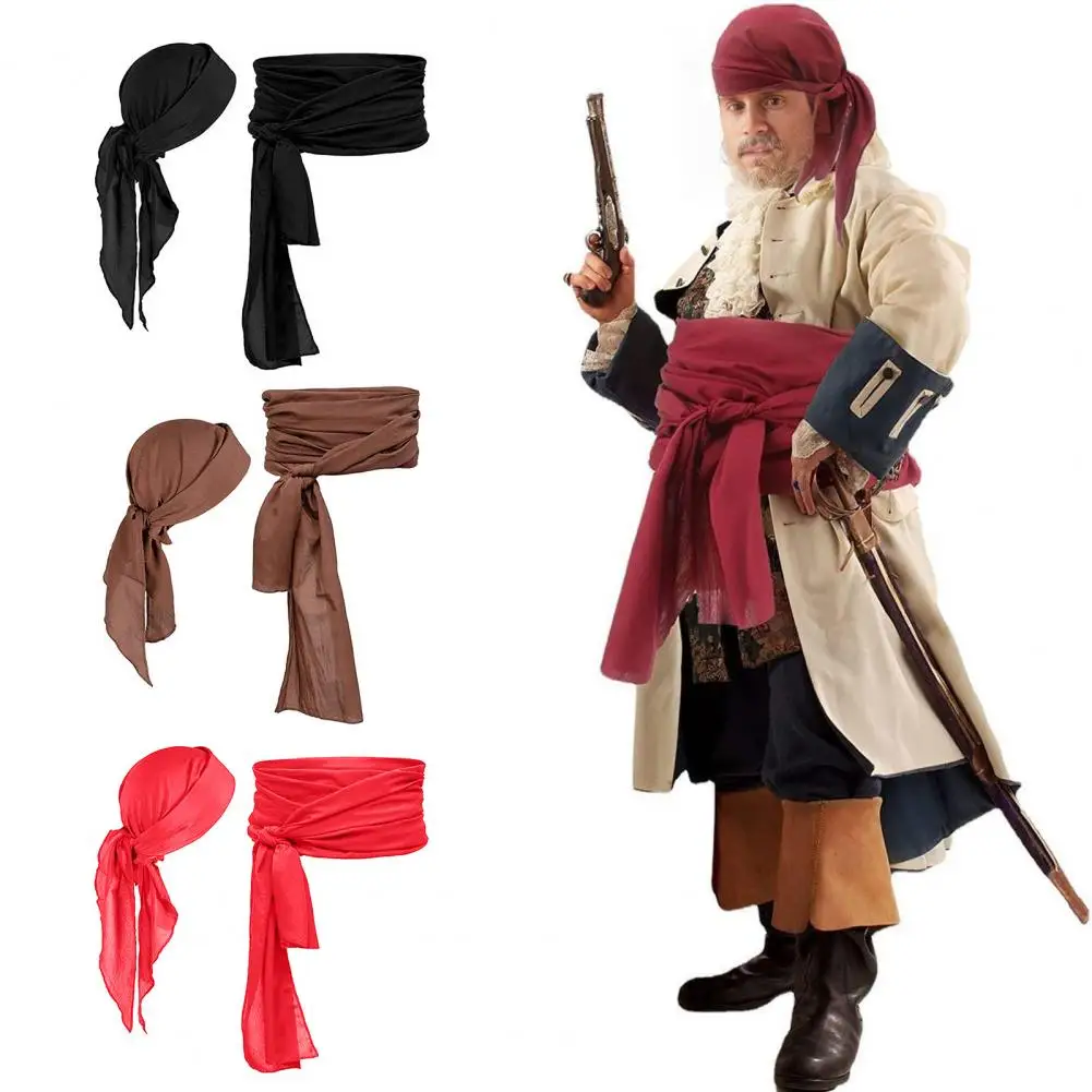 Pirate Costume Pirate Themed Headscarf Belt Set Lightweight Cosplay Costume Parties Halloween Christmas Stage Shows Prop cosplay costume men festival costume set