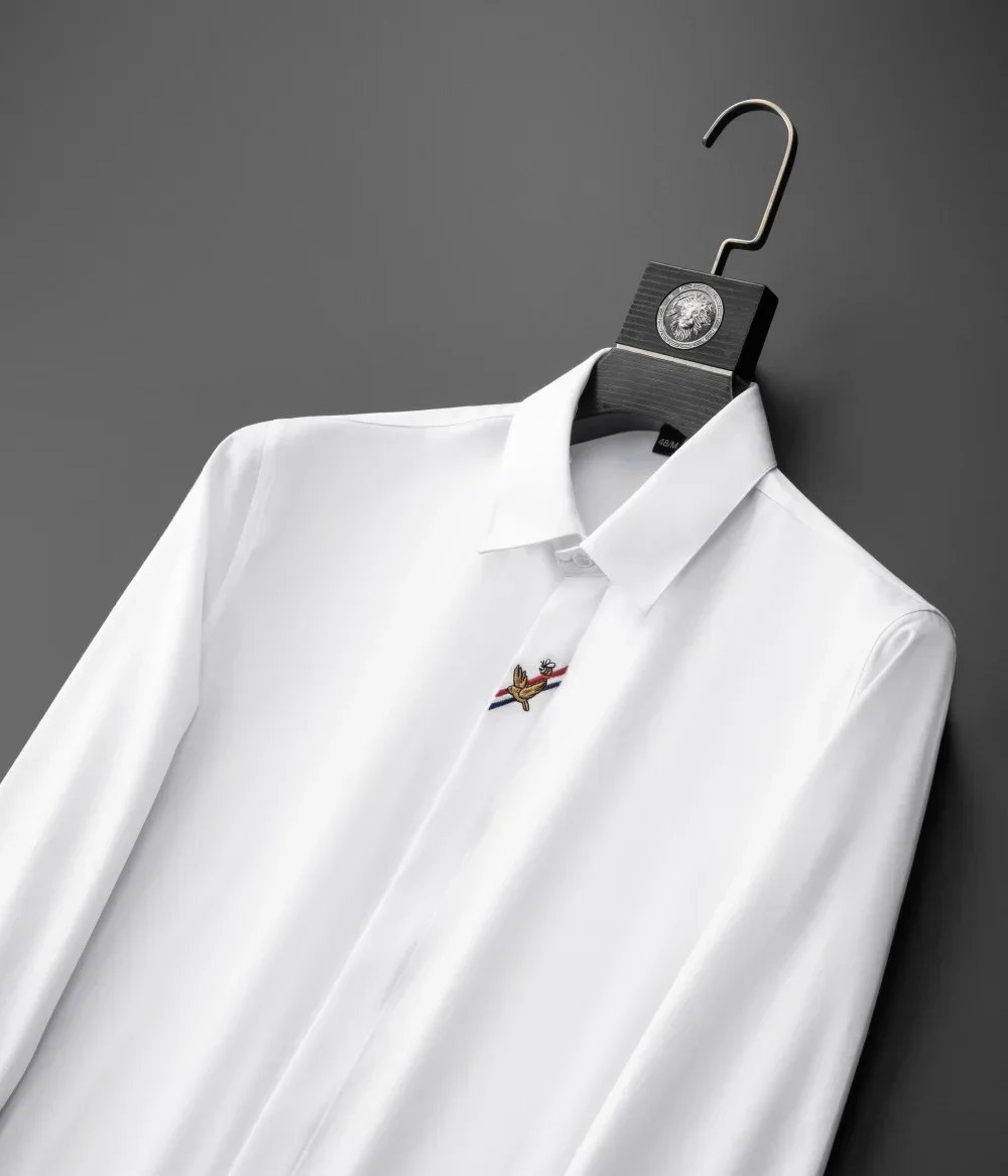 Description Picture 6 of itemBrand Clothing Luxury Embroidery Shirts Men Long Sleeve Slim Fit Casual Shirts High-quality Business Social Party Tuxedo Blouse