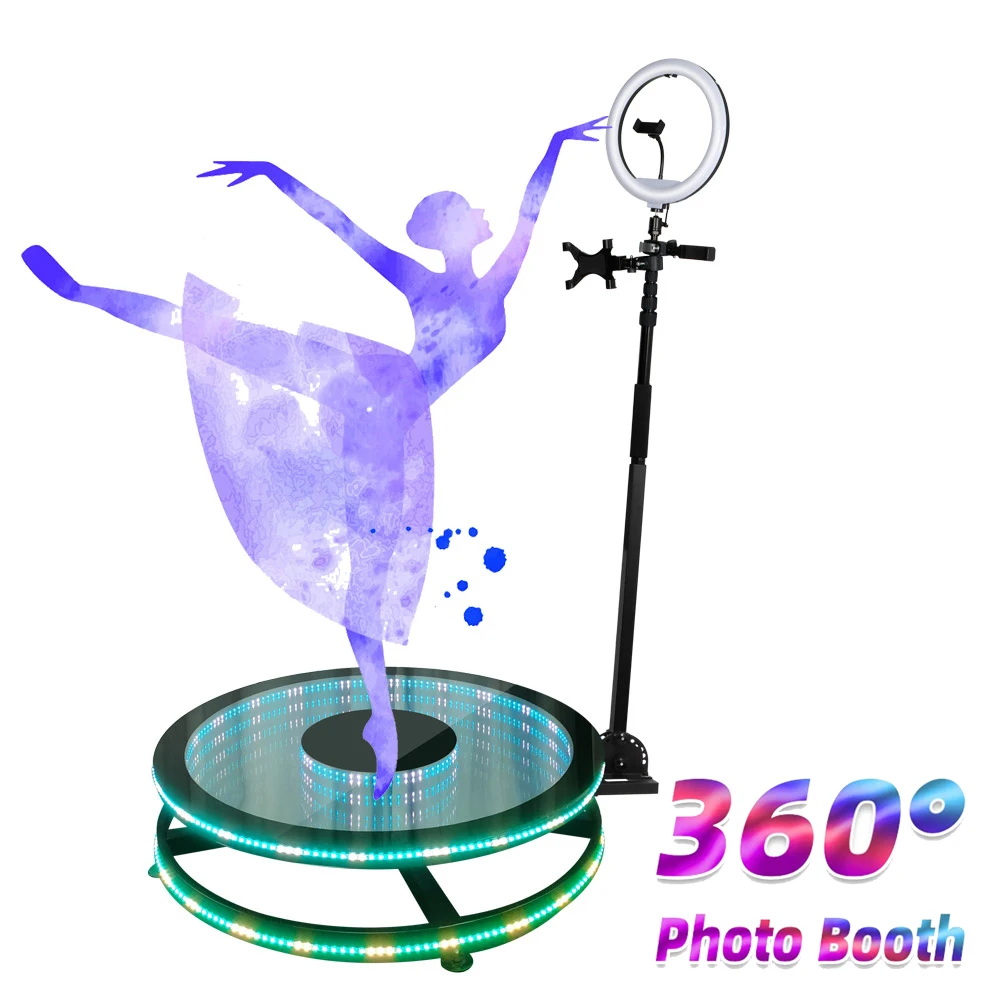 

360 Photo Booth Glass Bace with Flight Case For People to Stand on 100CM Rotating Portable Stage For Parties Wedding Event Scene