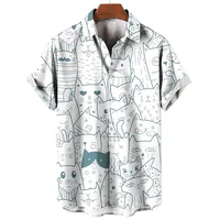 Summer Fashion Cartoon Animal Cat Print Men's Printed Short Sleeve Shirt Street Daily Casual Men Shirt Oversized Tops SIZE S-5XL 2