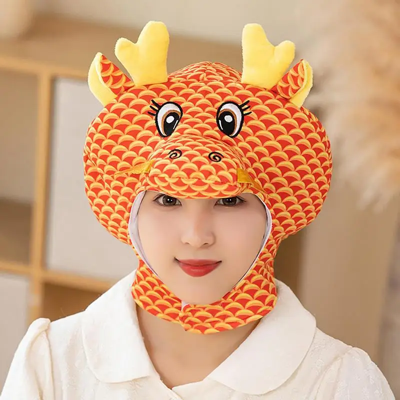Dragon Costume Accessories Cartoon Dragon Headgear for Chinese New Year Breathable Head Cover for Cosplay Role Play