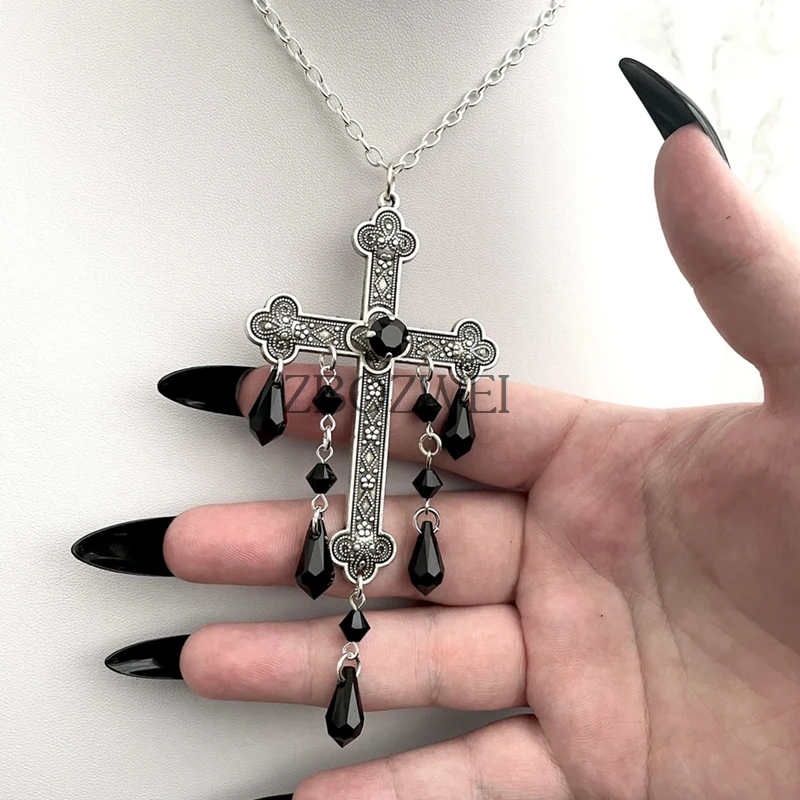 Large Cross Necklace, Goth Vampire Necklace, Gothic Cross
