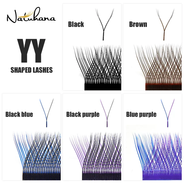 NATUHANA-Extensions de cils en forme YY ombrés, faux cils à deux pointes, boucles C/D, maquillage naturel, filet en maille croisé 1