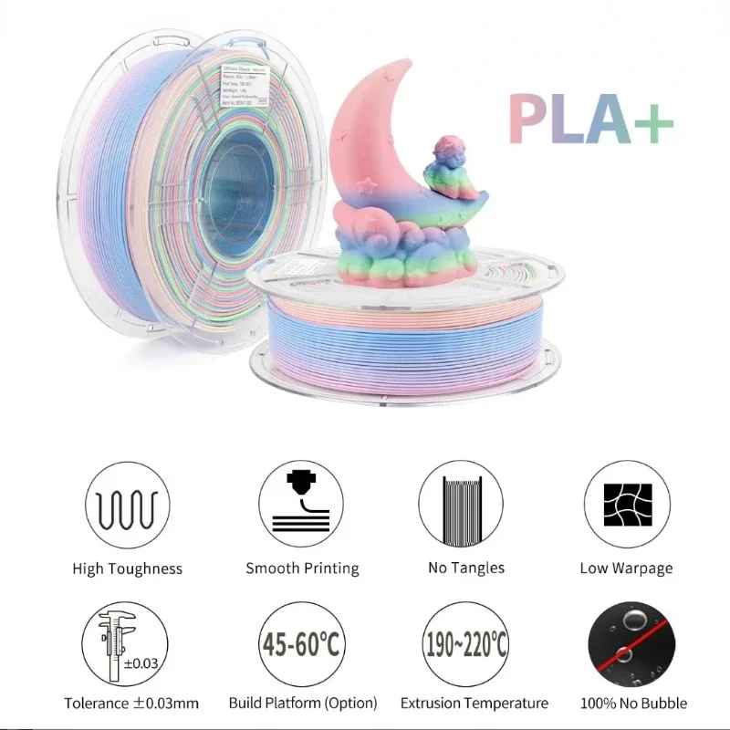PLA + 그라디언트 필라멘트, PLA + 필라멘트, 무광 색상 변경 PLA, 다색, 빠른 색상 변경, 3D 인쇄 필라멘트, 1kg, 1.75mm