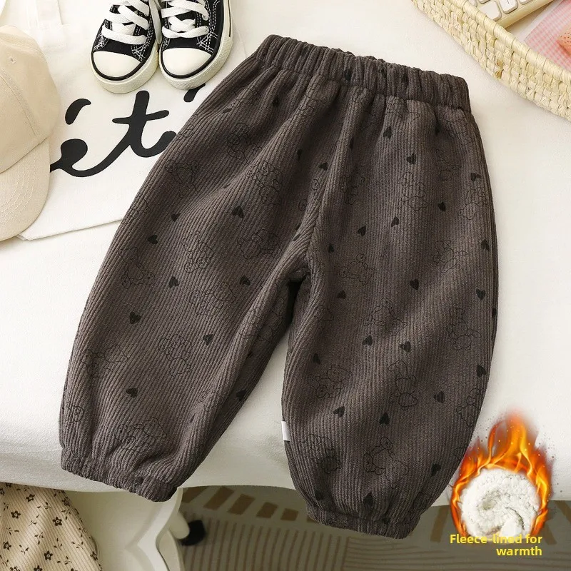 Children's Padded and Thickened Trousers Girls and Boys Winter Warm Pants Kids Casual Floral Cute Loose Trousers Kids Warm Pants