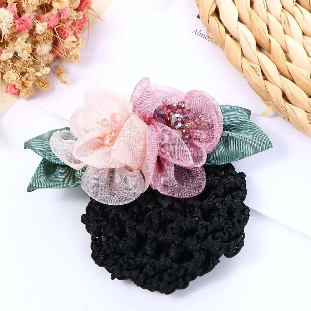 Description Picture 4 of itemDay Gift Back Of The Head Crystal Crochet Nurses Korean Style Headdress Hair Accessories Women Hairpin Flower Bun Net Snood