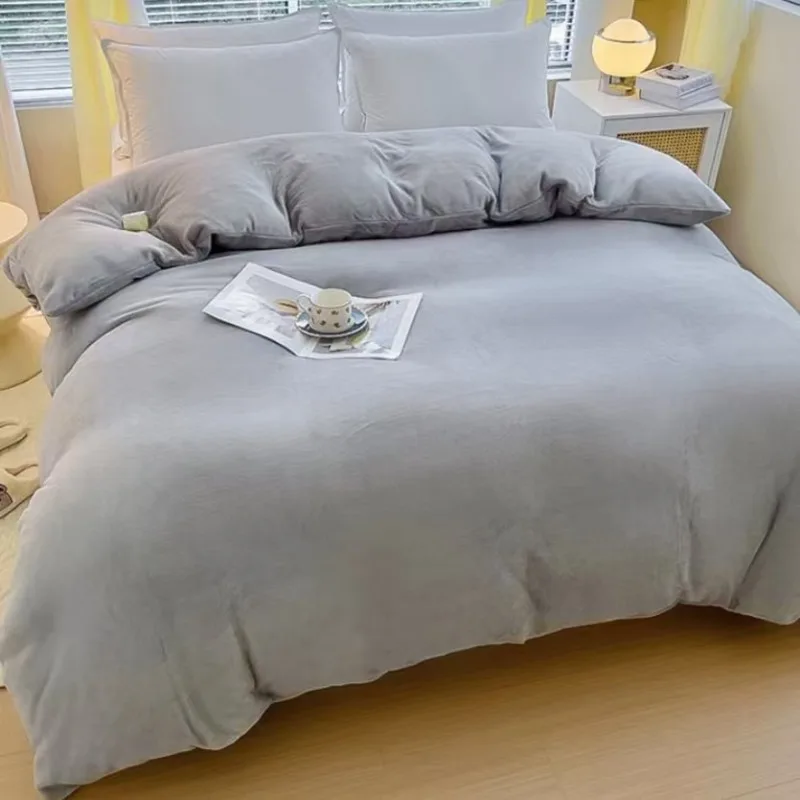 Flannel Coral Fleece Solid Color Duvet Cover Winter Thickened Warm Queen Comforter Cover Double Single No Pillowcase Sheet duvet cover