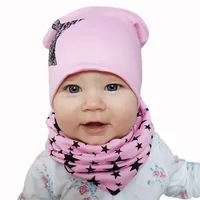 Spring Autumn 2PCS Baby Beanie Hat Scarf Stars Print Warm Toddler Hat Scarf for Girls and Boys Infant Hats Set Kids Skull Caps 6